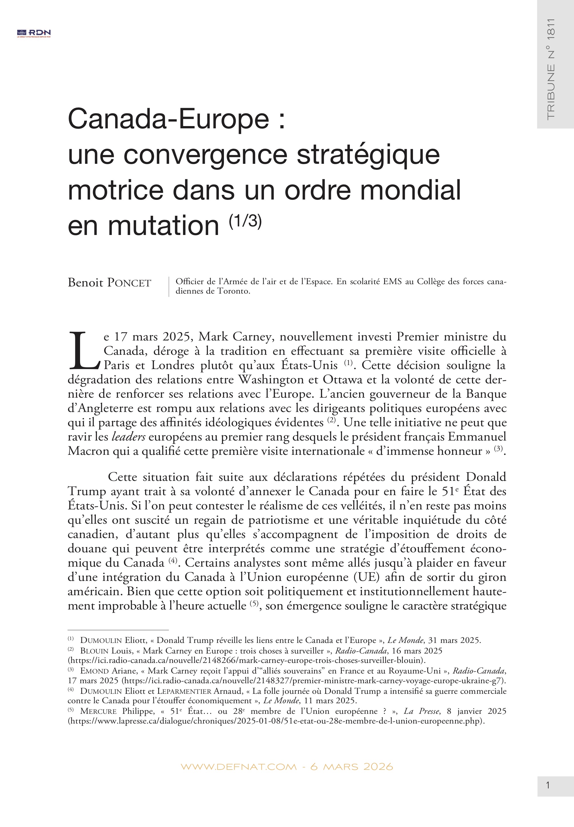 Canada-Europe&nbsp;: une&nbsp;convergence&nbsp;strat&eacute;gique motrice dans&nbsp;un&nbsp;ordre&nbsp;mondial en&nbsp;mutation&nbsp;(1/3) (T&nbsp;1811)
